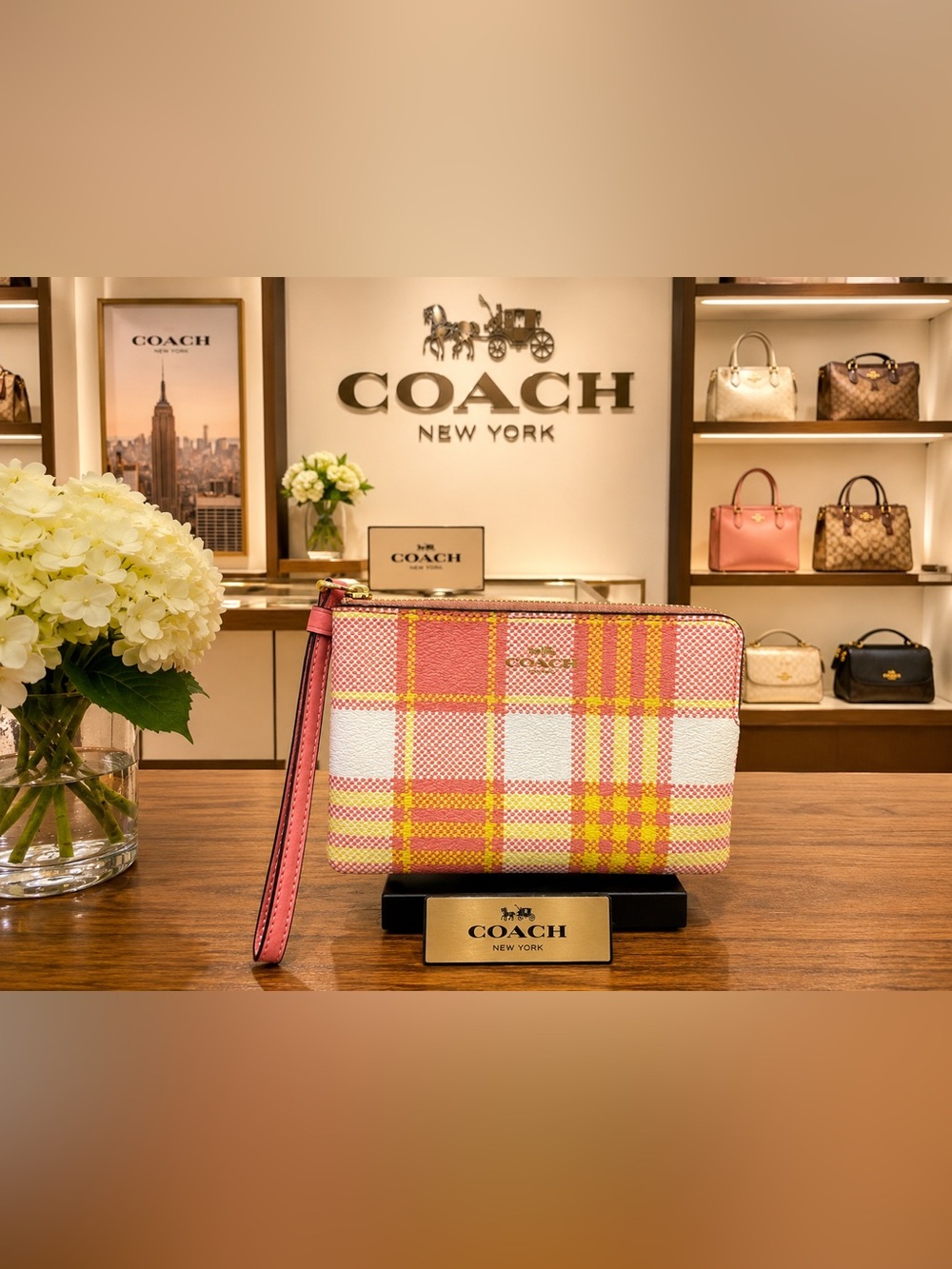 Coach Garden Plaid Print Wristlet